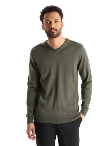 Men's Icebreaker Merino Shearer V Neck Sweaters Loden | CA 1727TCEV